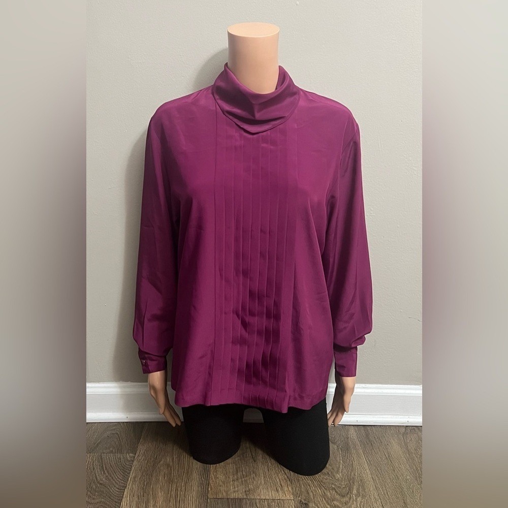 Christian Dior Chemises Vintage Long-Sleeve Pleated Blouse Purple Size 6